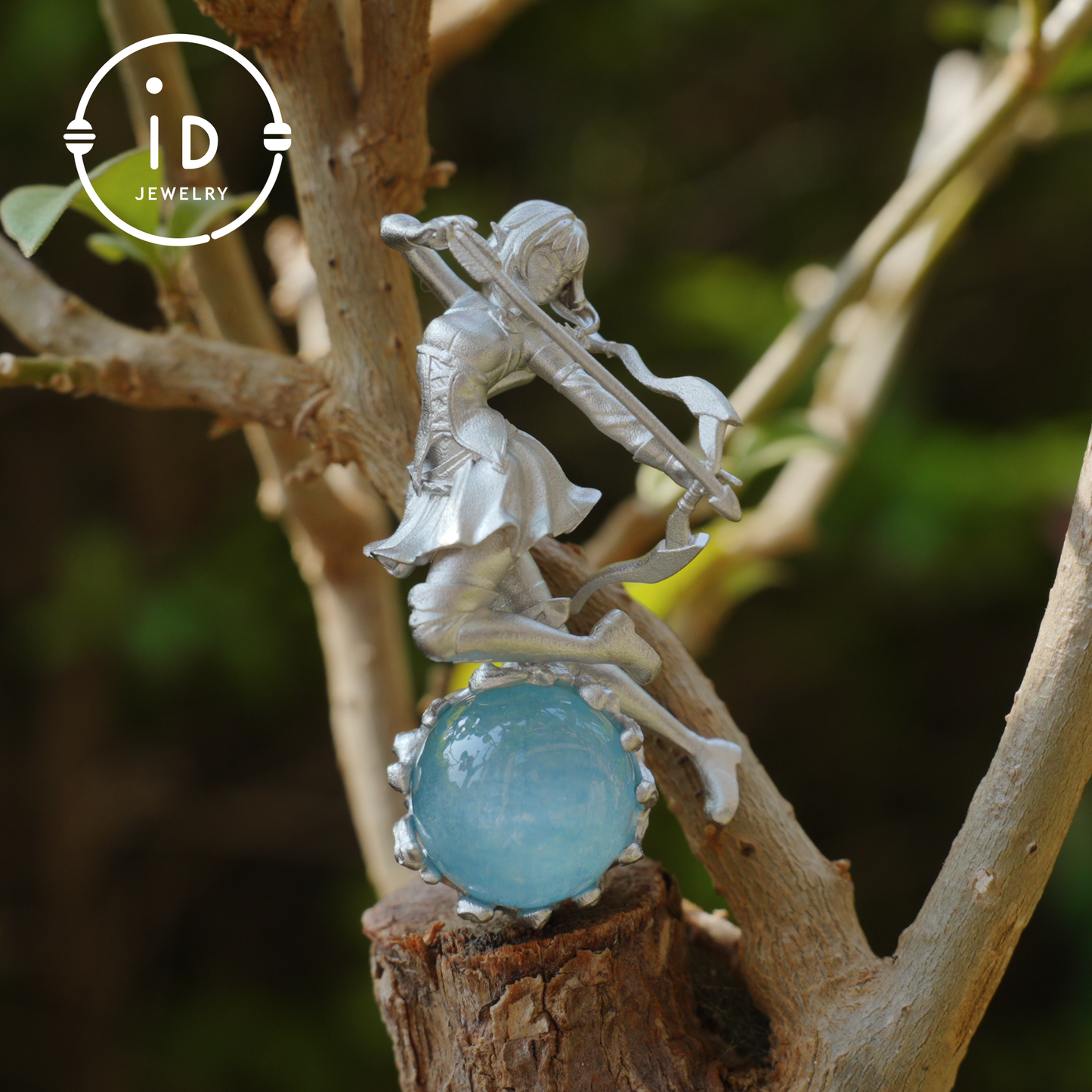 Sagittarius Archer Pendant Necklace in 925 Sterling Silver with Aquamarine – Handcrafted Zodiac Jewelry for Men or Woman