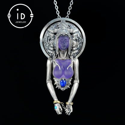 Handmade 925 Sterling Silver Cyber-Gothic Goddess Pendant Necklace | Dark Fantasy Talisman | Feminist Power Symbol | Unique Halloween Gift