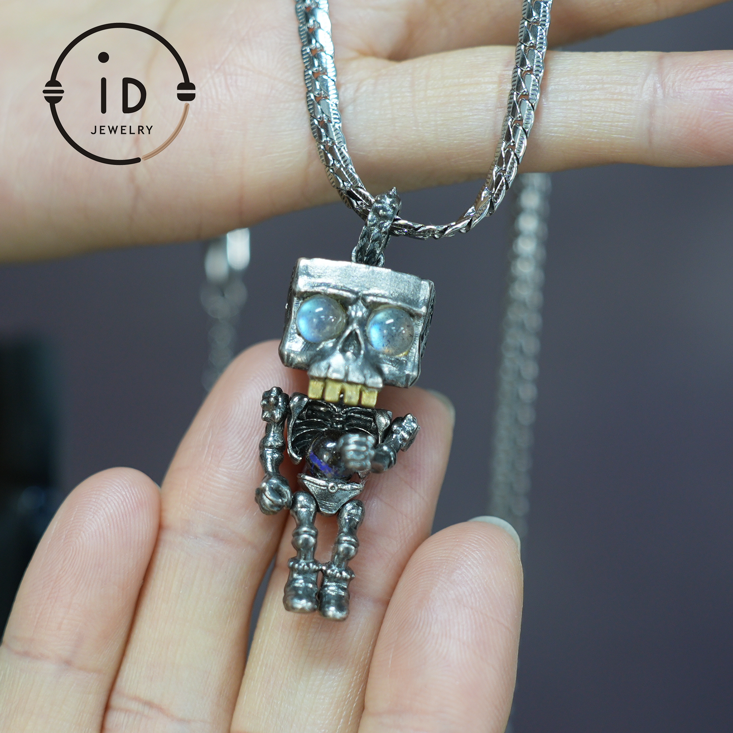 Memento Mori Skull Pendant | 925 Silver with Labradorite & Iron Opal | Gothic Talisman for Spiritual Awakening