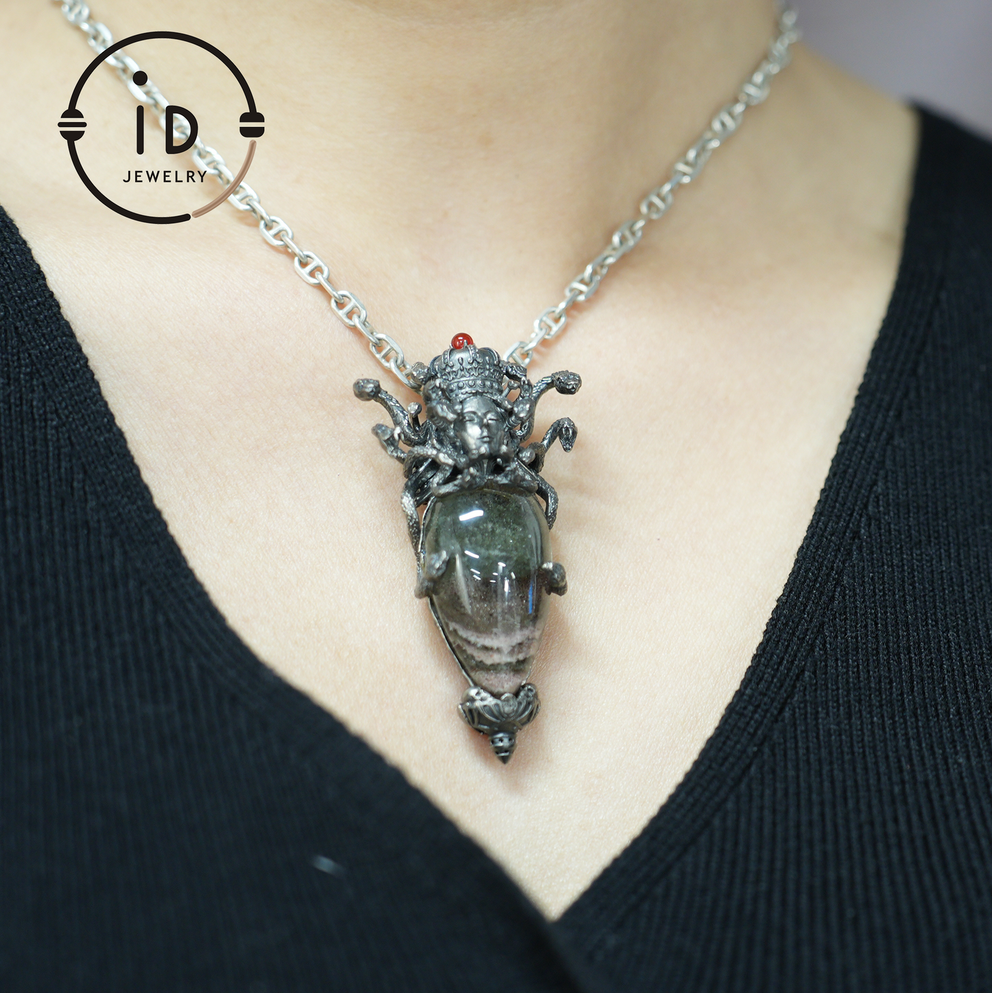 Medusa’s Gaze Pendant, 925 Sterling Silver, phantom quartz, Handcrafted Mythical Jewelry, Unique Statement Piece