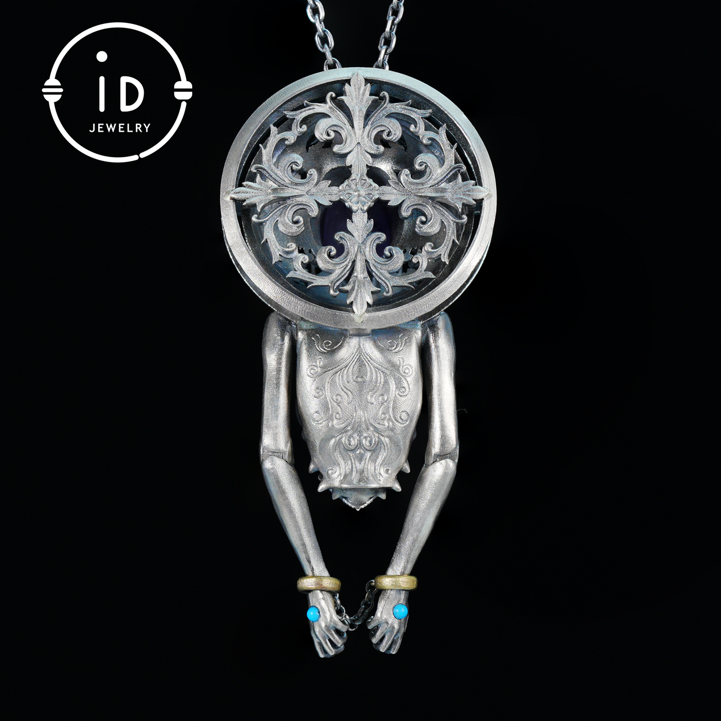 Handmade 925 Sterling Silver Cyber-Gothic Goddess Pendant Necklace | Dark Fantasy Talisman | Feminist Power Symbol | Unique Halloween Gift