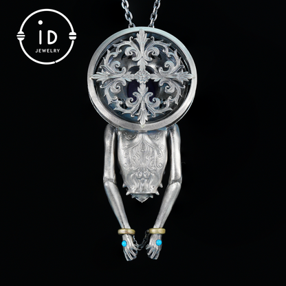 Handmade 925 Sterling Silver Cyber-Gothic Goddess Pendant Necklace | Dark Fantasy Talisman | Feminist Power Symbol | Unique Halloween Gift