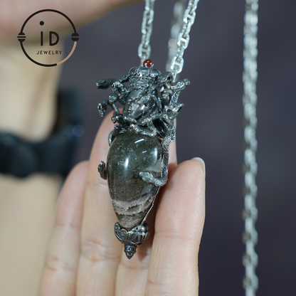 Medusa’s Gaze Pendant, 925 Sterling Silver, phantom quartz, Handcrafted Mythical Jewelry, Unique Statement Piece