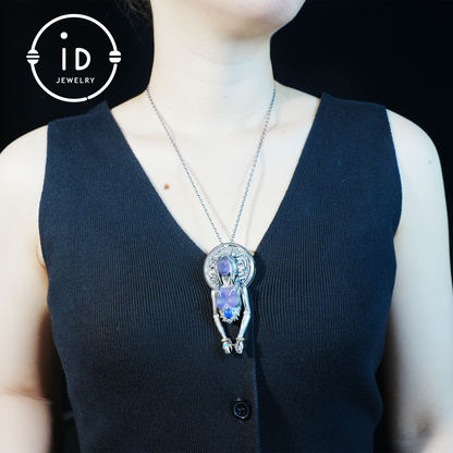 Handmade 925 Sterling Silver Cyber-Gothic Goddess Pendant Necklace | Dark Fantasy Talisman | Feminist Power Symbol | Unique Halloween Gift