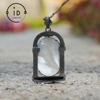 Hand Carved Shell Cameo Pendant in Oxidized 925 Silver, Vintage Style Relief Necklace with Female Figure, Spiritual Gift for Her