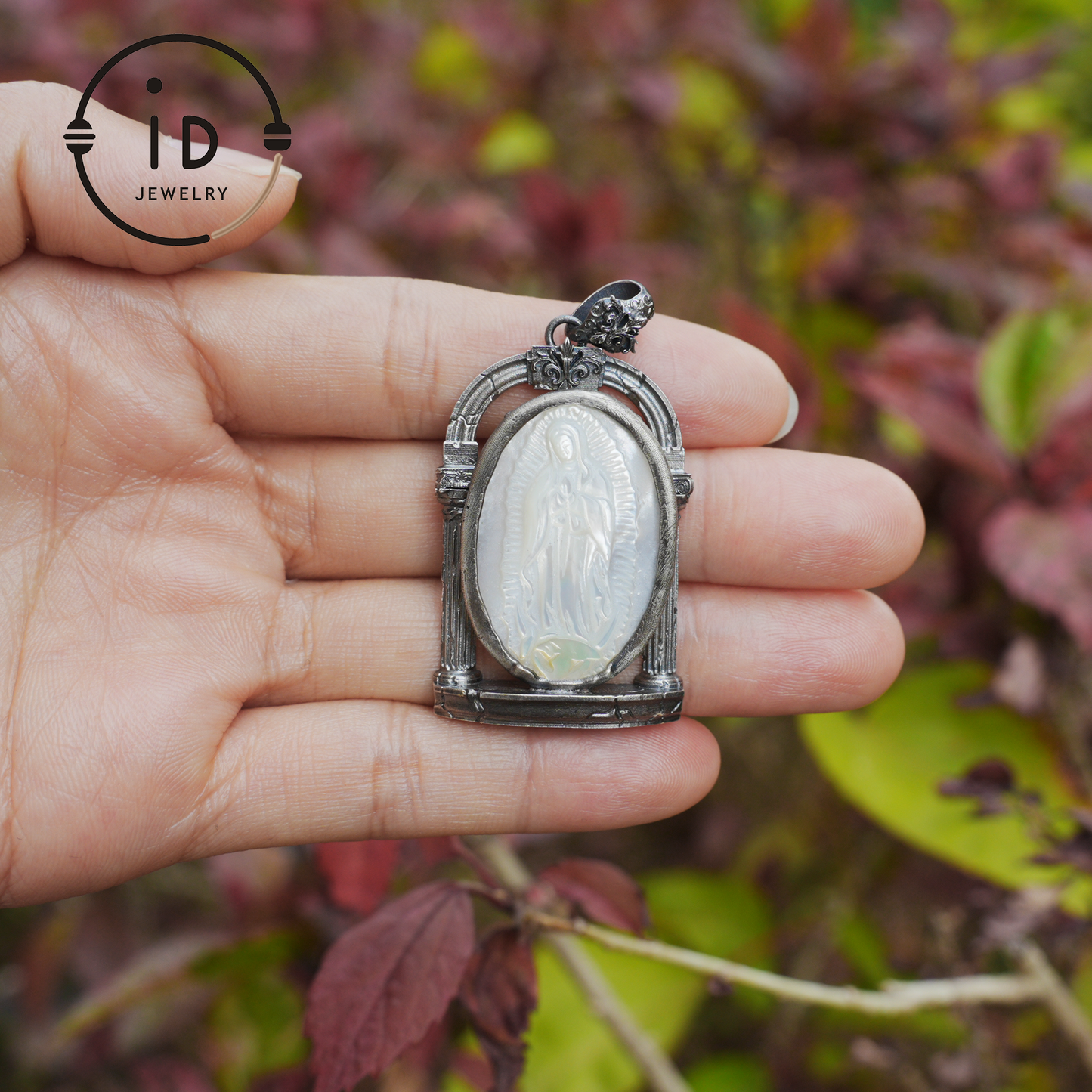 Hand Carved Shell Cameo Pendant in Oxidized 925 Silver, Vintage Style Relief Necklace with Female Figure, Spiritual Gift for Her