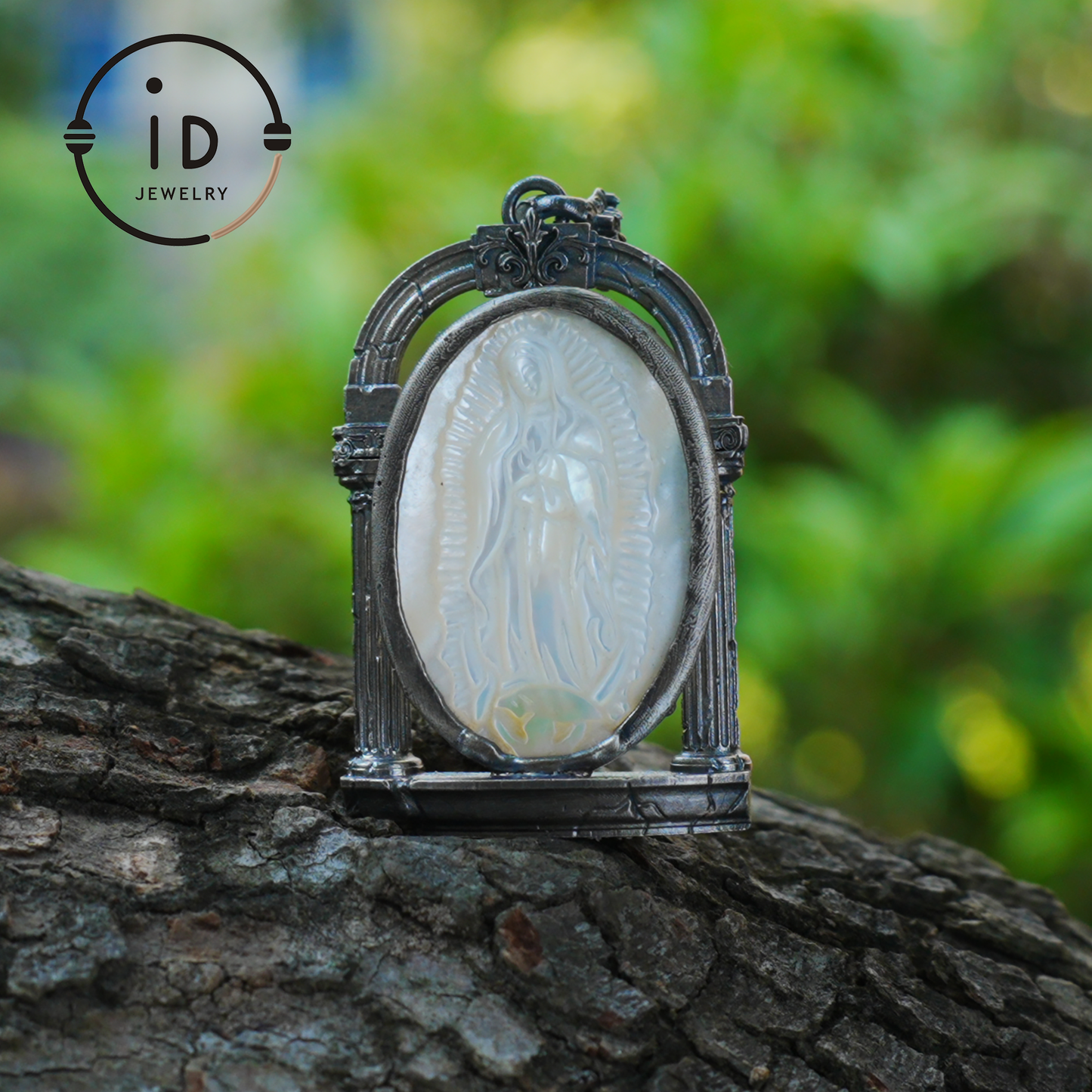 Hand Carved Shell Cameo Pendant in Oxidized 925 Silver, Vintage Style Relief Necklace with Female Figure, Spiritual Gift for Her
