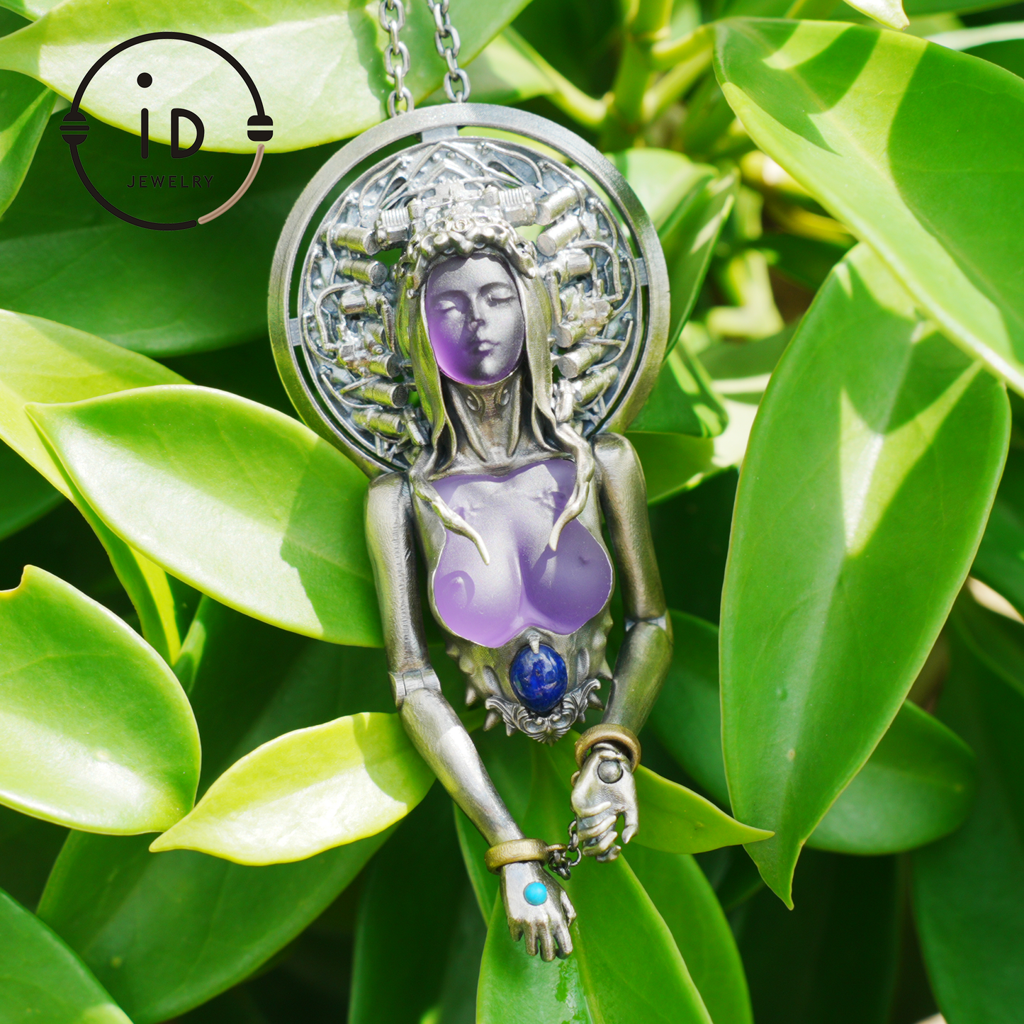 Handmade 925 Sterling Silver Cyber-Gothic Goddess Pendant Necklace | Dark Fantasy Talisman | Feminist Power Symbol | Unique Halloween Gift