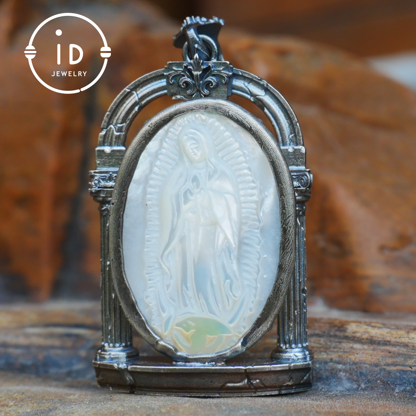Hand Carved Shell Cameo Pendant in Oxidized 925 Silver, Vintage Style Relief Necklace with Female Figure, Spiritual Gift for Her