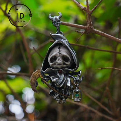 Handmade Grim Reaper Pendant | Gothic Skeleton Amulet | Silver Charm | Fantasy Art Jewelry