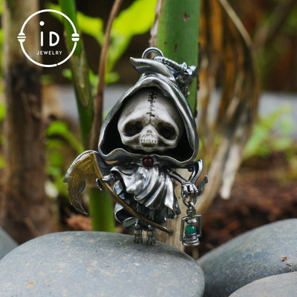 Handmade Grim Reaper Pendant | Gothic Skeleton Amulet | Silver Charm | Fantasy Art Jewelry