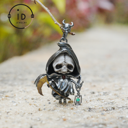 Handmade Grim Reaper Pendant | Gothic Skeleton Amulet | Silver Charm | Fantasy Art Jewelry