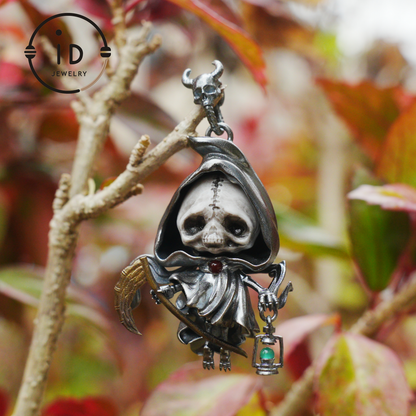 Handmade Grim Reaper Pendant | Gothic Skeleton Amulet | Silver Charm | Fantasy Art Jewelry