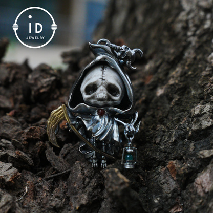 Handmade Grim Reaper Pendant | Gothic Skeleton Amulet | Silver Charm | Fantasy Art Jewelry