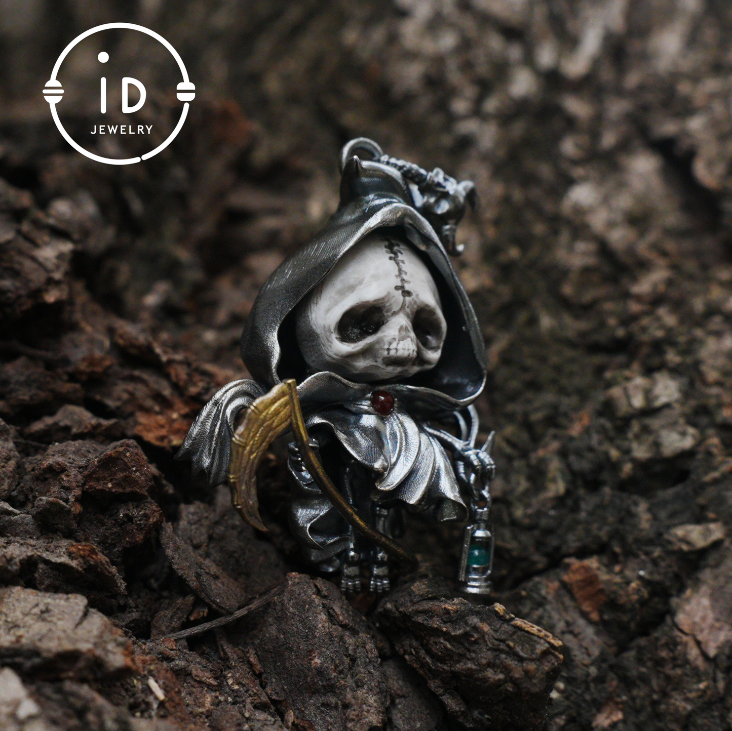 Handmade Grim Reaper Pendant | Gothic Skeleton Amulet | Silver Charm | Fantasy Art Jewelry