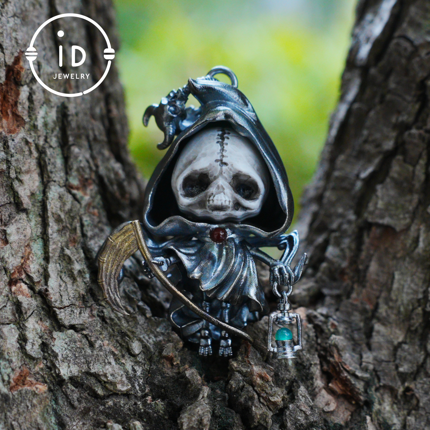 Handmade Grim Reaper Pendant | Gothic Skeleton Amulet | Silver Charm | Fantasy Art Jewelry