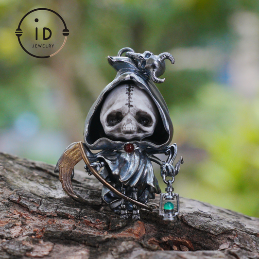 Handmade Grim Reaper Pendant | Gothic Skeleton Amulet | Silver Charm | Fantasy Art Jewelry