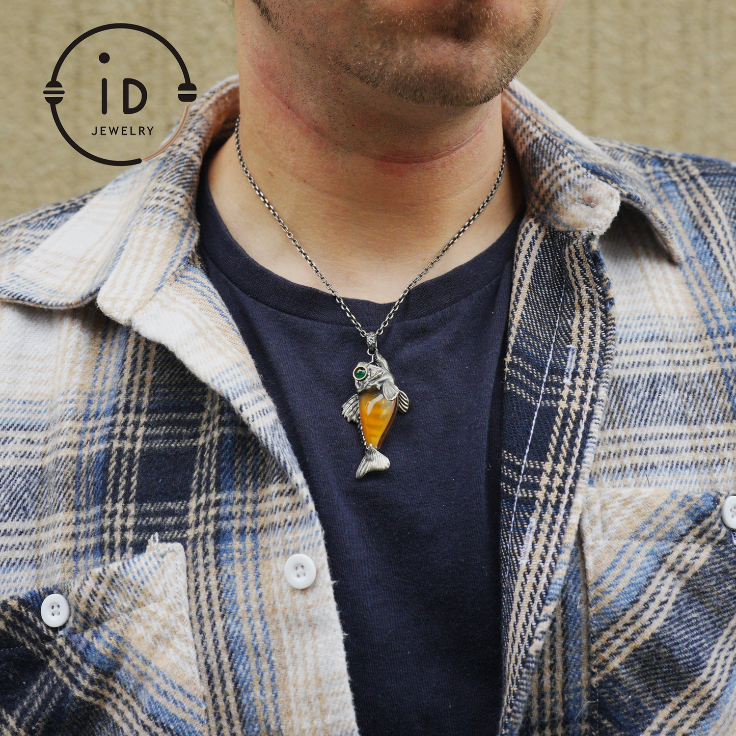 Silver Fish Pendant with Carnelian, Gothic Fantasy Necklace in Sterling Silver, Handmade Animal Jewelry Gift for Her or Him, Birthday