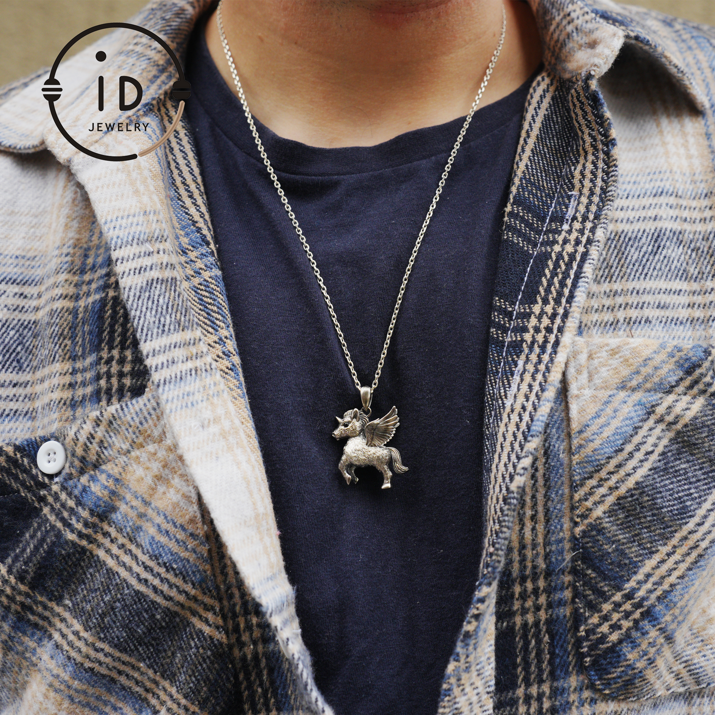 925 Silver Unicorn Pendant with Onyx Eyes, Pegasus Gothic Necklace Handmade Fantasy Jewelry, Gift for Women Birthday or Christmas