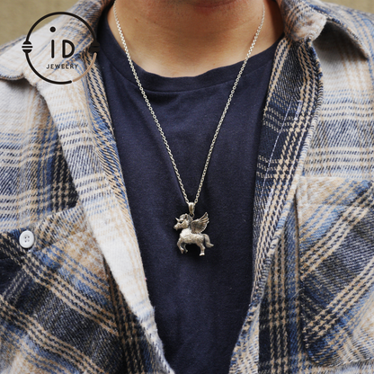 925 Silver Unicorn Pendant with Onyx Eyes, Pegasus Gothic Necklace Handmade Fantasy Jewelry, Gift for Women Birthday or Christmas