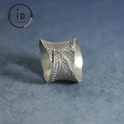 Handmade Vintage Silver Ring – Boho Wide Band Ring – Adjustable Ethnic Jewelry