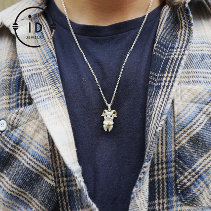 Lamb Pendant in 925 Silver with Onyx Eyes, Fantasy Animal Necklace, Gift for Her or Him, Fairy Jewelry for Birthday or Christmas