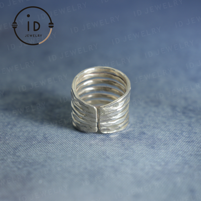Handmade Silver Ring, Multilayer Boho Ring, Adjustable Minimalist Unisex Ring, Vintage Statement Jewelry