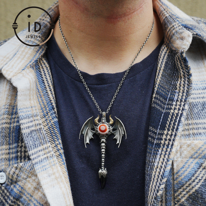 Gothic Totem Pendant | Amethyst Drop & Opal Eye | Handmade 925 Silver & Brass Necklace for Him