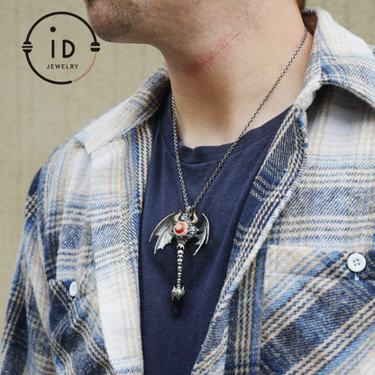 Gothic Totem Pendant | Amethyst Drop & Opal Eye | Handmade 925 Silver & Brass Necklace for Him