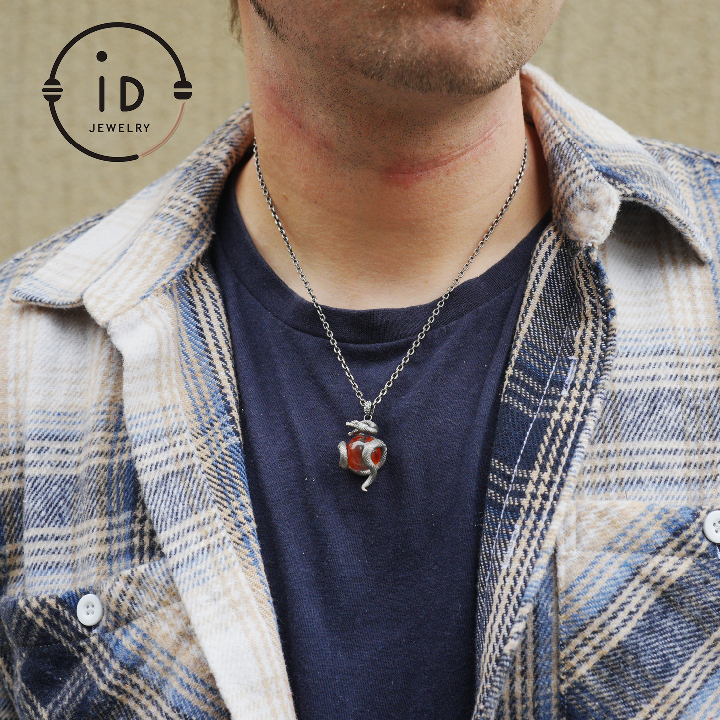 Snake Pendant in 925 Sterling Silver with Lodolith Quartz, Oxidized Gothic Style Amulet Necklace Gift for Him Birthday or Christmas