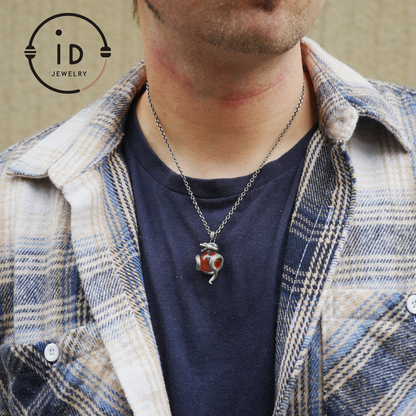Snake Pendant in 925 Sterling Silver with Lodolith Quartz, Oxidized Gothic Style Amulet Necklace Gift for Him Birthday or Christmas