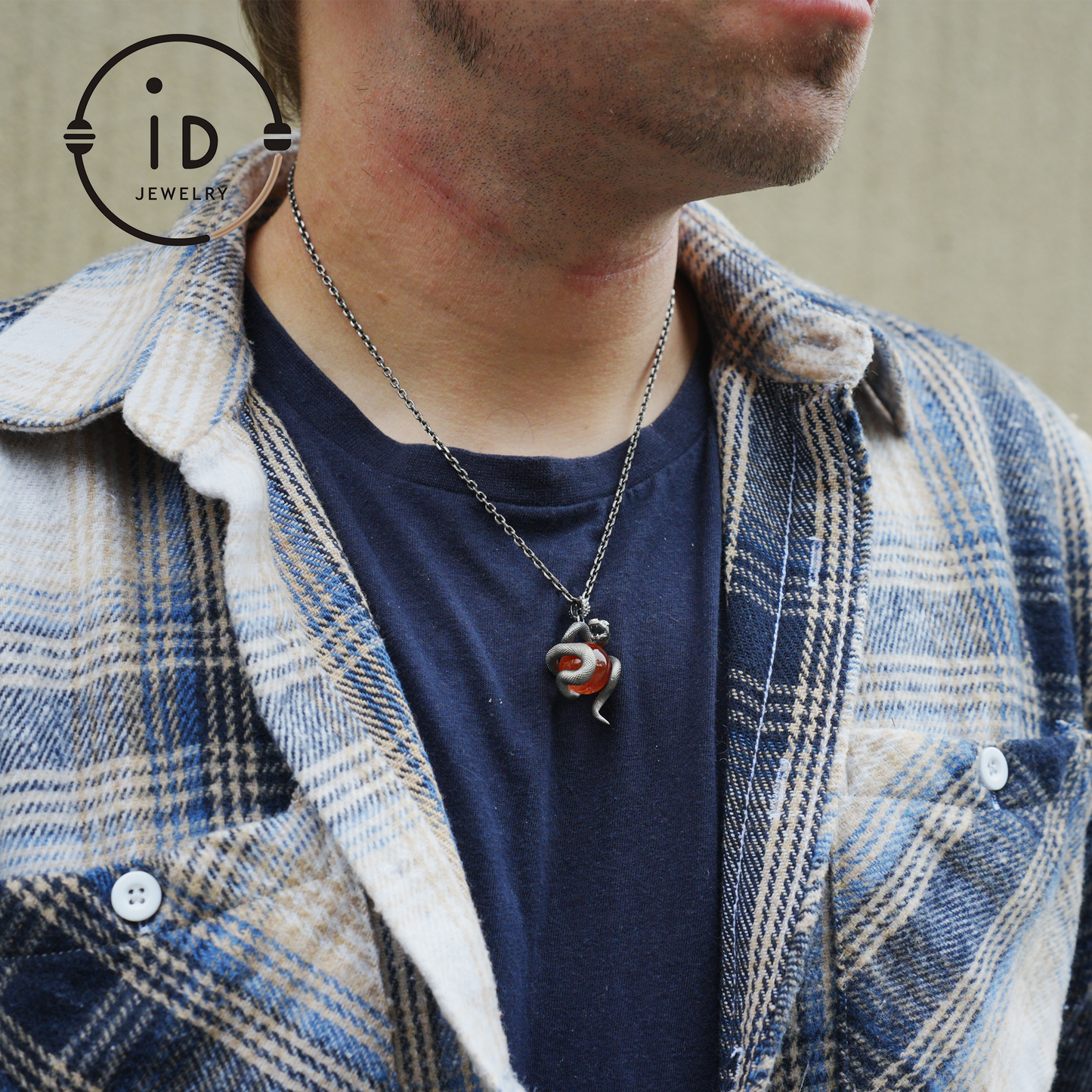 Snake Pendant in 925 Sterling Silver with Lodolith Quartz, Oxidized Gothic Style Amulet Necklace Gift for Him Birthday or Christmas