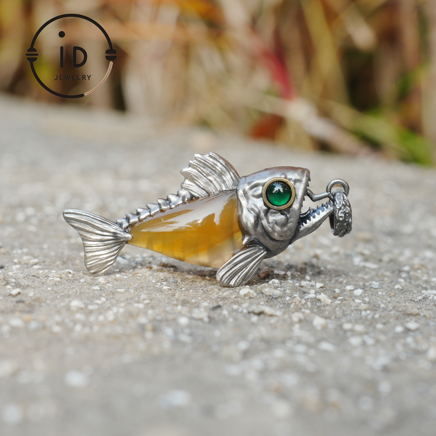 Silver Fish Pendant with Carnelian, Gothic Fantasy Necklace in Sterling Silver, Handmade Animal Jewelry Gift for Her or Him, Birthday