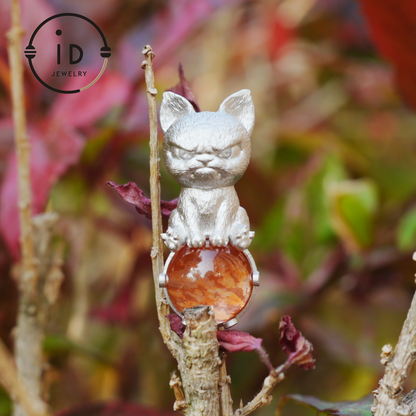 Silver Dog Pendant with Red Resin Stone, 925 Sterling Silver Necklace, Fairytale Animal Jewelry, Gift for Her Birthday