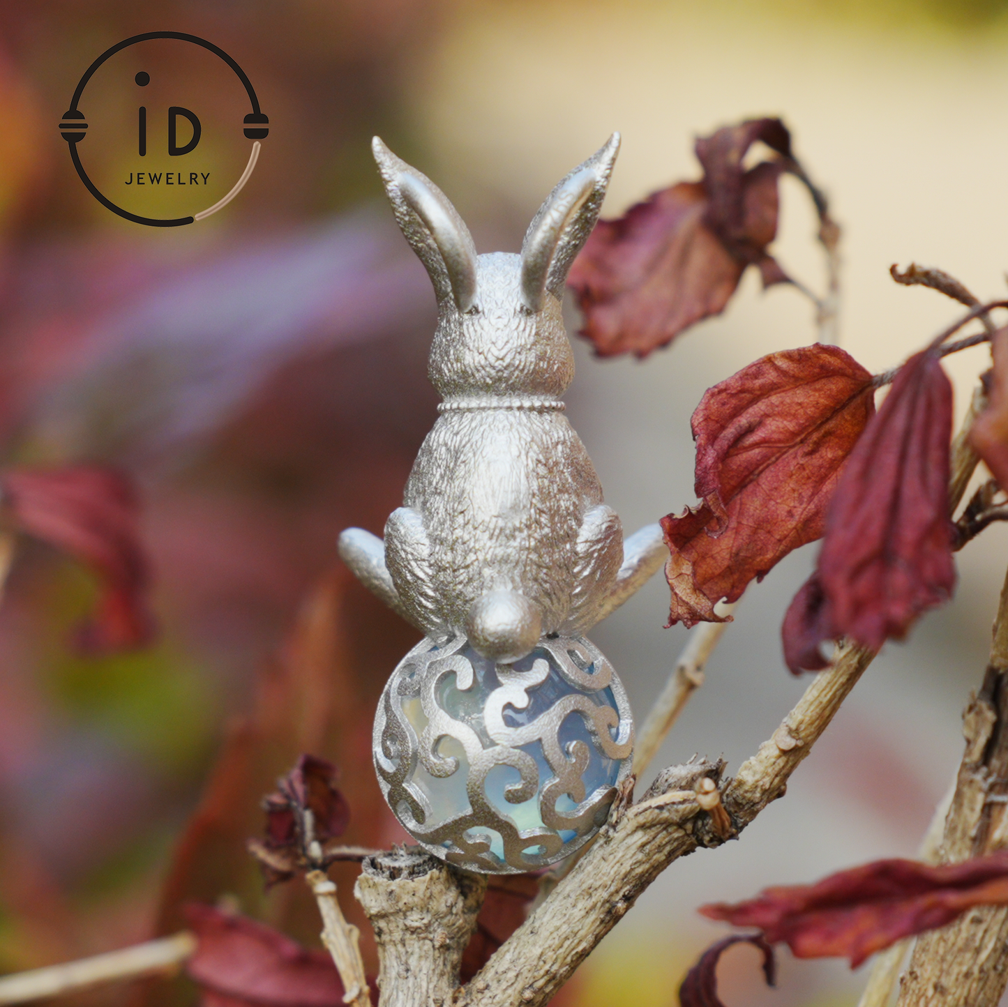 Moon Rabbit Pendant with Red Agate & Ghost Stone | Spring Totem Talisman Jewelry | Fantasy Handmade Forest Bunny Necklace