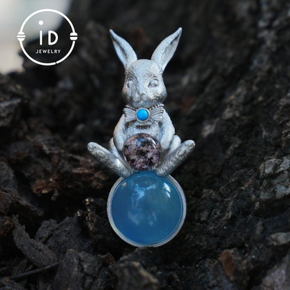 Moon Rabbit Pendant with Red Agate & Ghost Stone | Spring Totem Talisman Jewelry | Fantasy Handmade Forest Bunny Necklace
