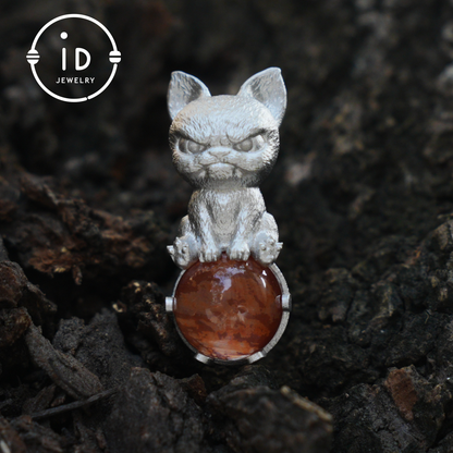 Silver Dog Pendant with Red Resin Stone, 925 Sterling Silver Necklace, Fairytale Animal Jewelry, Gift for Her Birthday