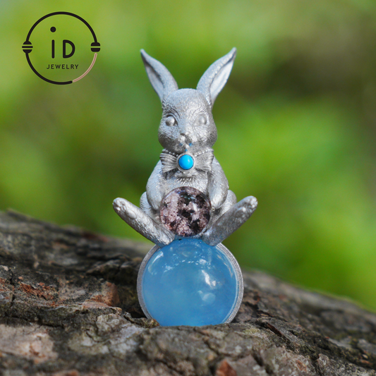 Moon Rabbit Pendant with Red Agate & Ghost Stone | Spring Totem Talisman Jewelry | Fantasy Handmade Forest Bunny Necklace