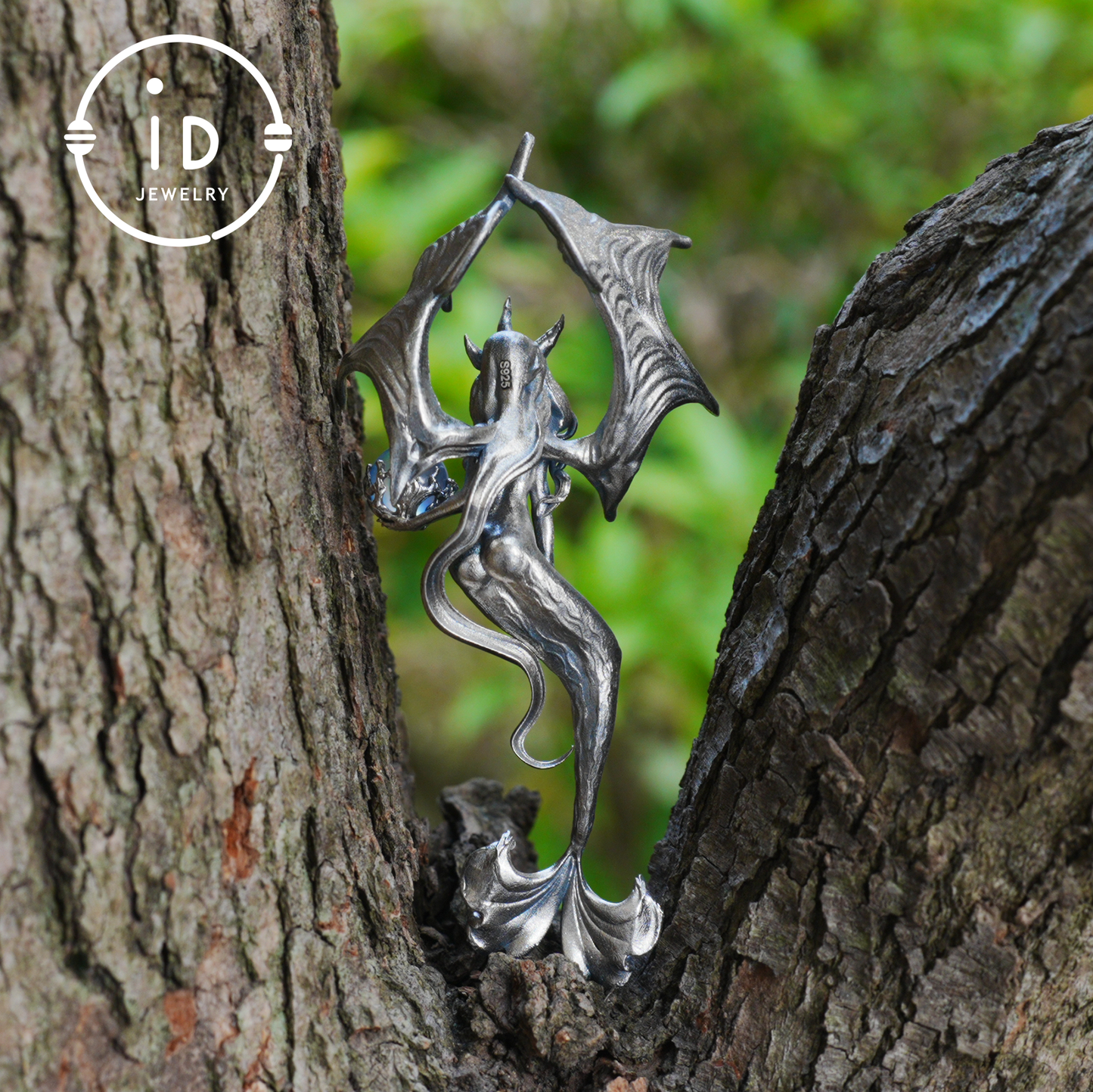 Silver Pendant with Ocean Blue Stone, Gothic Capricorn Necklace, Fantasy Jewelry for Women, Unique Gift Birthday Astrology