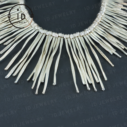 Handmade Boho Necklace, Fringe Necklace, Ethnic Jewelry, Statement Silver Necklace, Vintage Boho Necklace, Festival Jewelry, Gift for Her