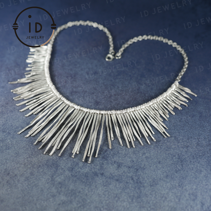 Handmade Boho Necklace, Fringe Necklace, Ethnic Jewelry, Statement Silver Necklace, Vintage Boho Necklace, Festival Jewelry, Gift for Her