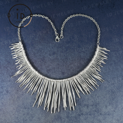 Handmade Boho Necklace, Fringe Necklace, Ethnic Jewelry, Statement Silver Necklace, Vintage Boho Necklace, Festival Jewelry, Gift for Her