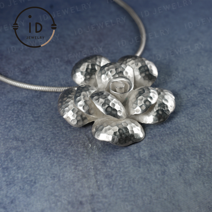 Handmade Silver Flower Necklace,Flower Design Jewelry,Gifts for Her