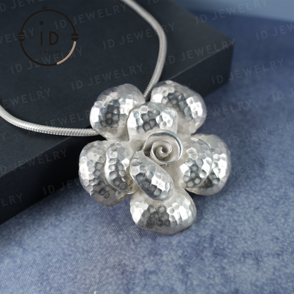 Handmade Silver Flower Necklace,Flower Design Jewelry,Gifts for Her