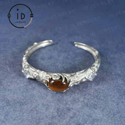 Handmade Open Cuff Torque Bracelet Silver Jewelry | Protective Amulet Bracelet | Vintage Nature Style