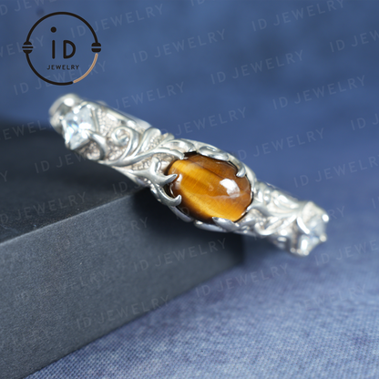 Handmade Open Cuff Torque Bracelet Silver Jewelry | Protective Amulet Bracelet | Vintage Nature Style