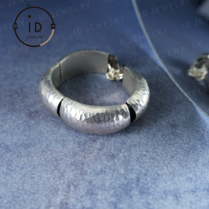 Handmade Hammered Silver Cuff Bracelet – Adjustable Metal Bangle – Natural and Organic Style