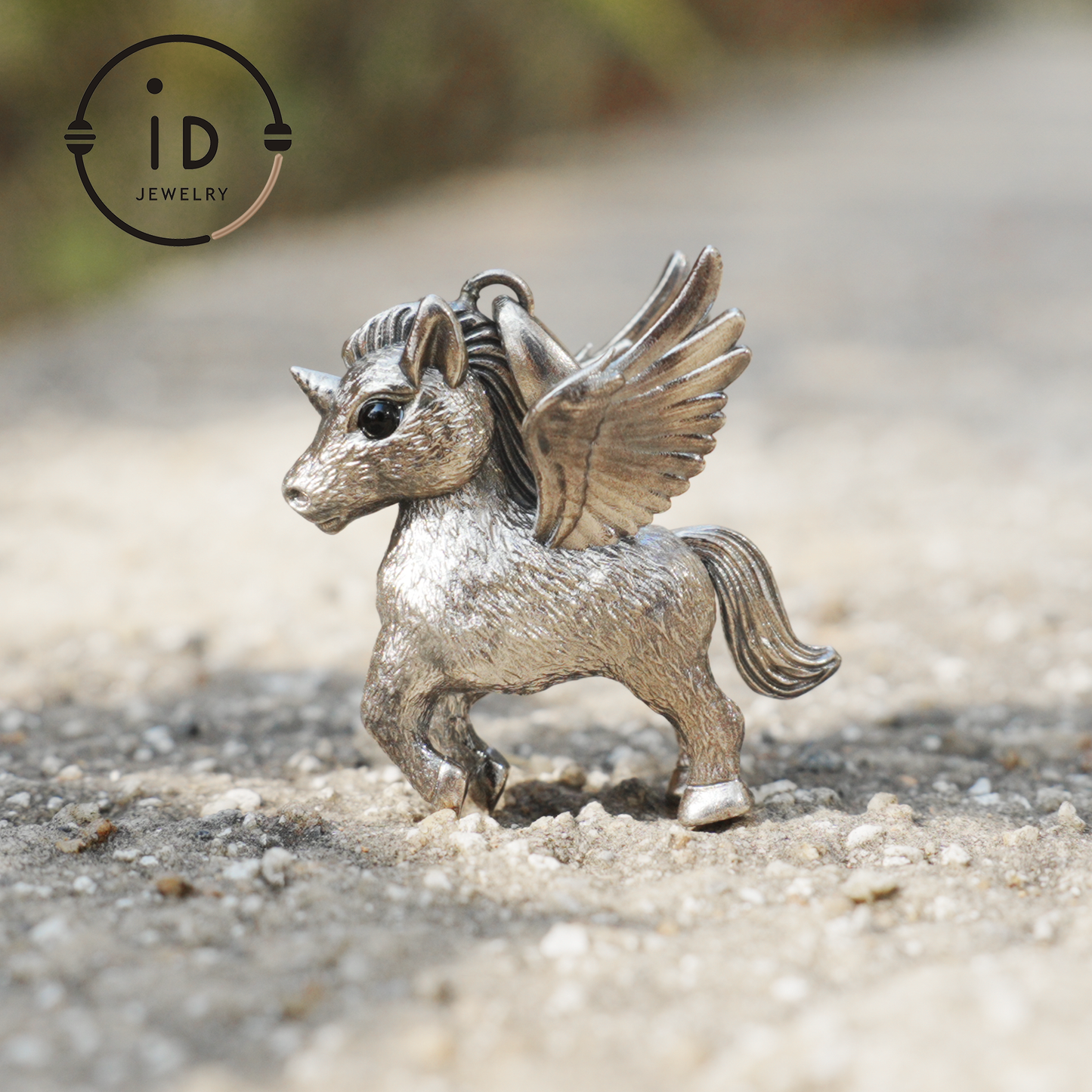 925 Silver Unicorn Pendant with Onyx Eyes, Pegasus Gothic Necklace Handmade Fantasy Jewelry, Gift for Women Birthday or Christmas