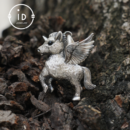 925 Silver Unicorn Pendant with Onyx Eyes, Pegasus Gothic Necklace Handmade Fantasy Jewelry, Gift for Women Birthday or Christmas