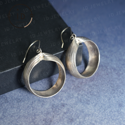 Handmade Silver Earrings - Organic Shape, Minimalist Jewelry, Elegant Boho Style